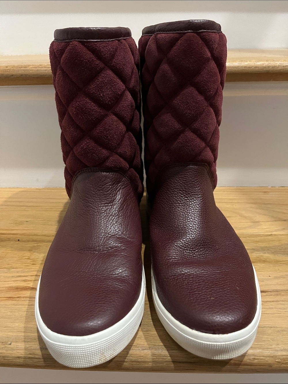 Isaac Mizrahi Quilted Slip-On Boots - Burgundy with White Sole